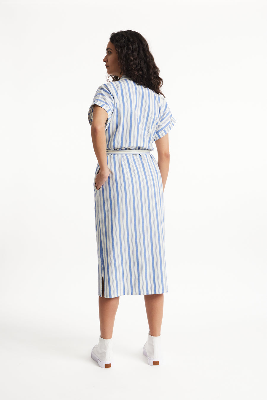 People Tree Fair Trade, Ethical & Sustainable Bessie Striped Dress in Blue stripe 100% Organic Cotton