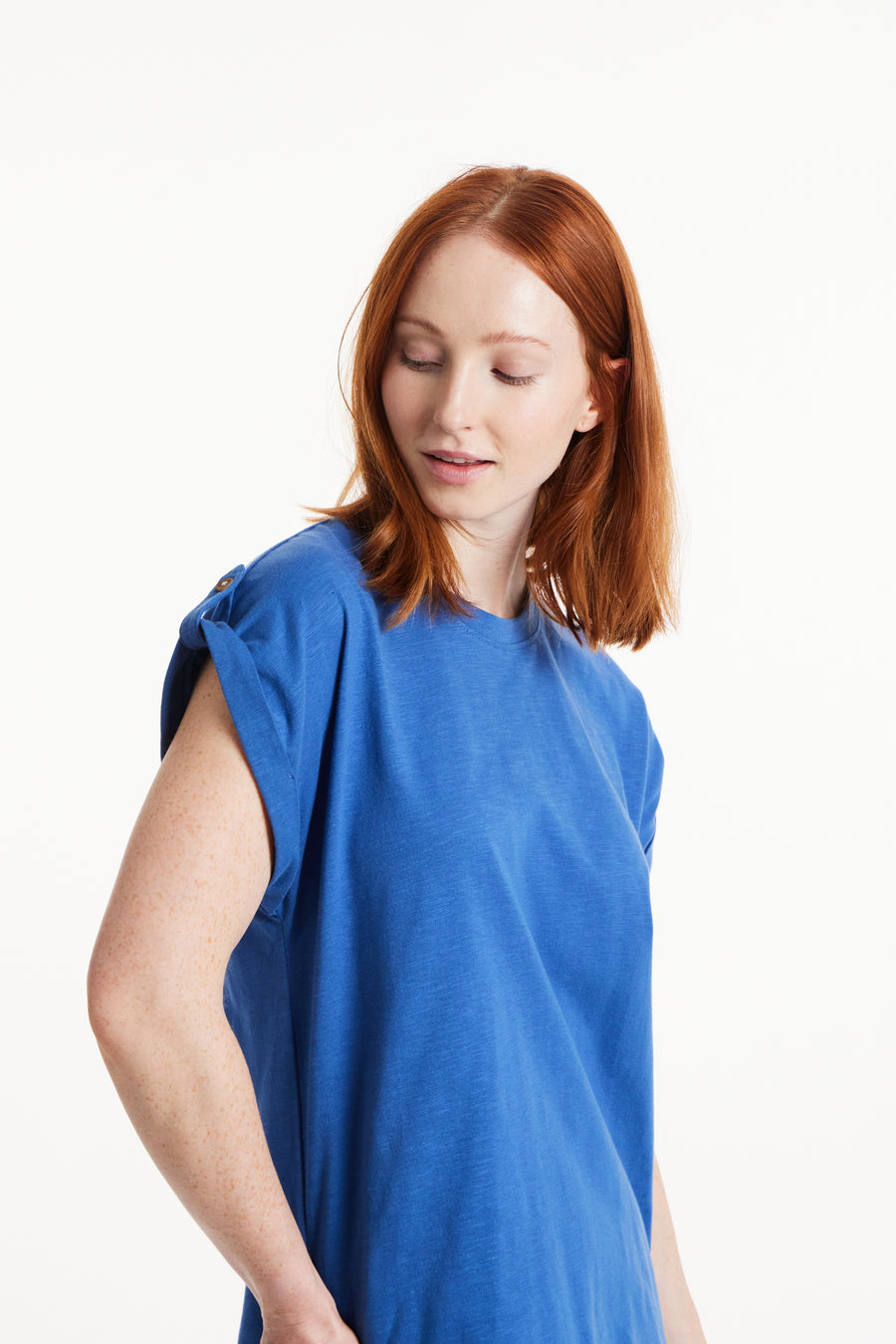 People Tree Fair Trade, Ethical & Sustainable Jayne Slub Tee in Blue 100% organic certified cotton
