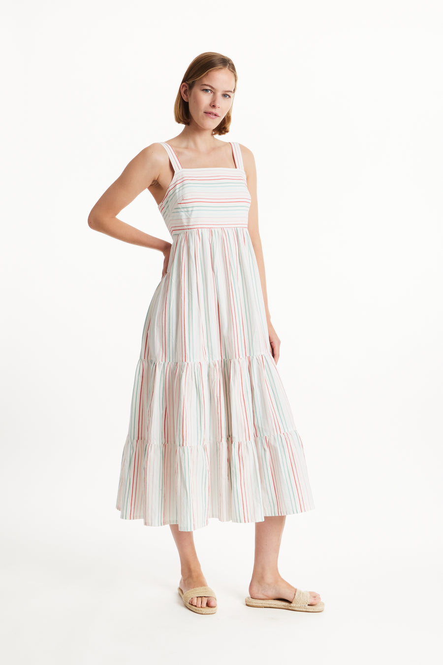People Tree Fair Trade, Ethical & Sustainable Lea Striped Dress in Multi coloured 100% Organic Cotton