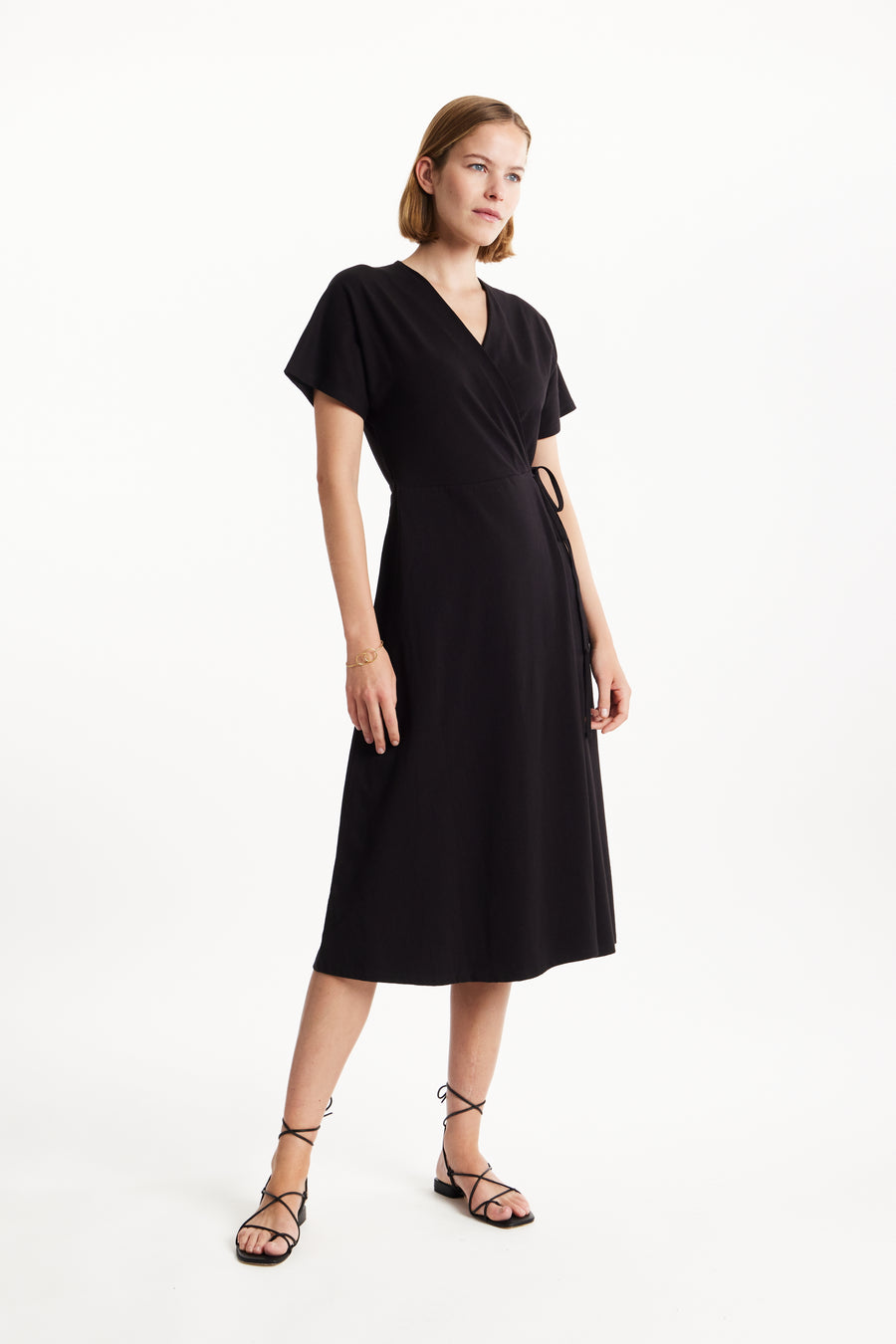 People Tree Fair Trade, Ethical & Sustainable Leora Wrap Dress in Black 95% organic certified cotton, 5% elastane