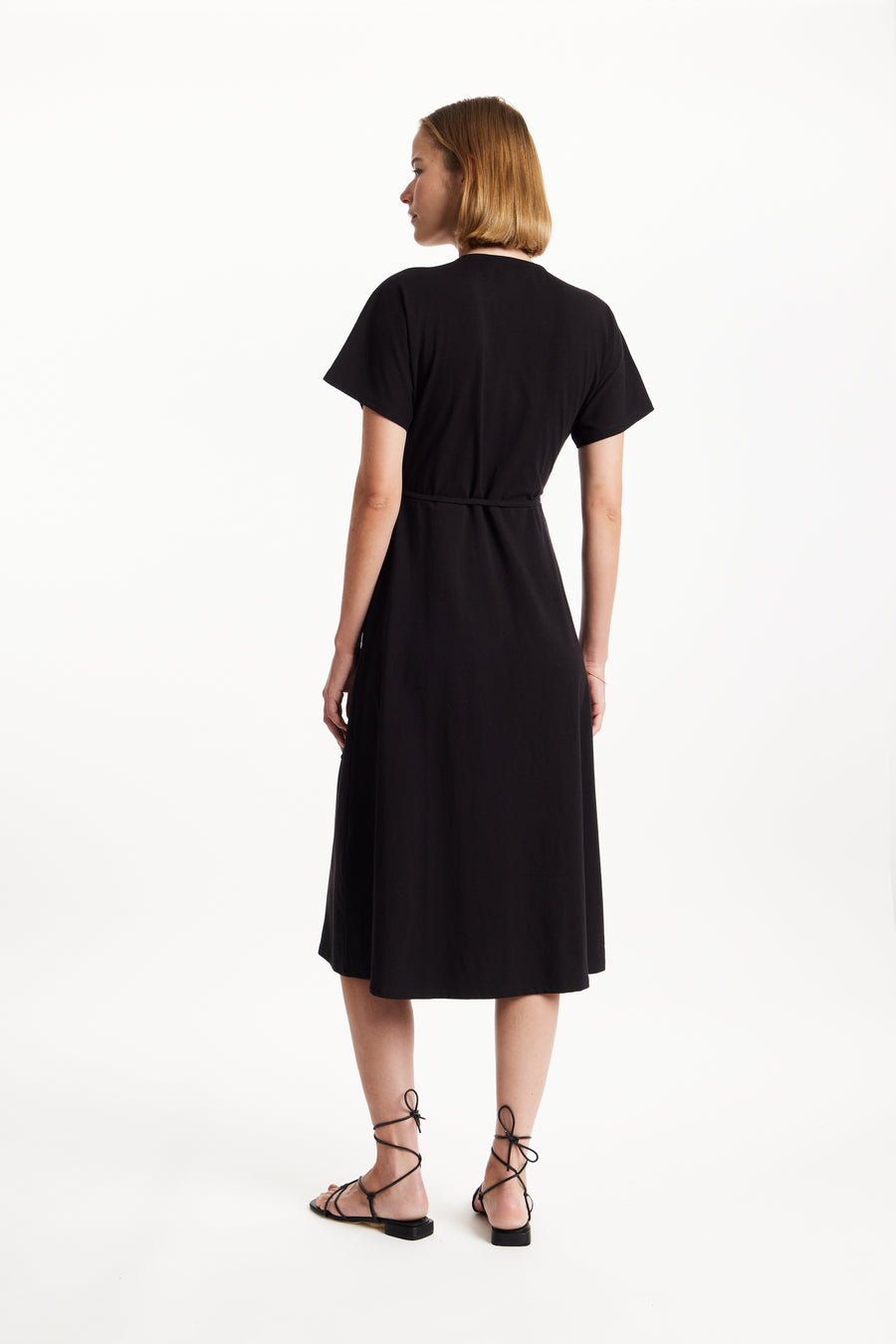 People Tree Fair Trade, Ethical & Sustainable Leora Wrap Dress in Black 95% organic certified cotton, 5% elastane