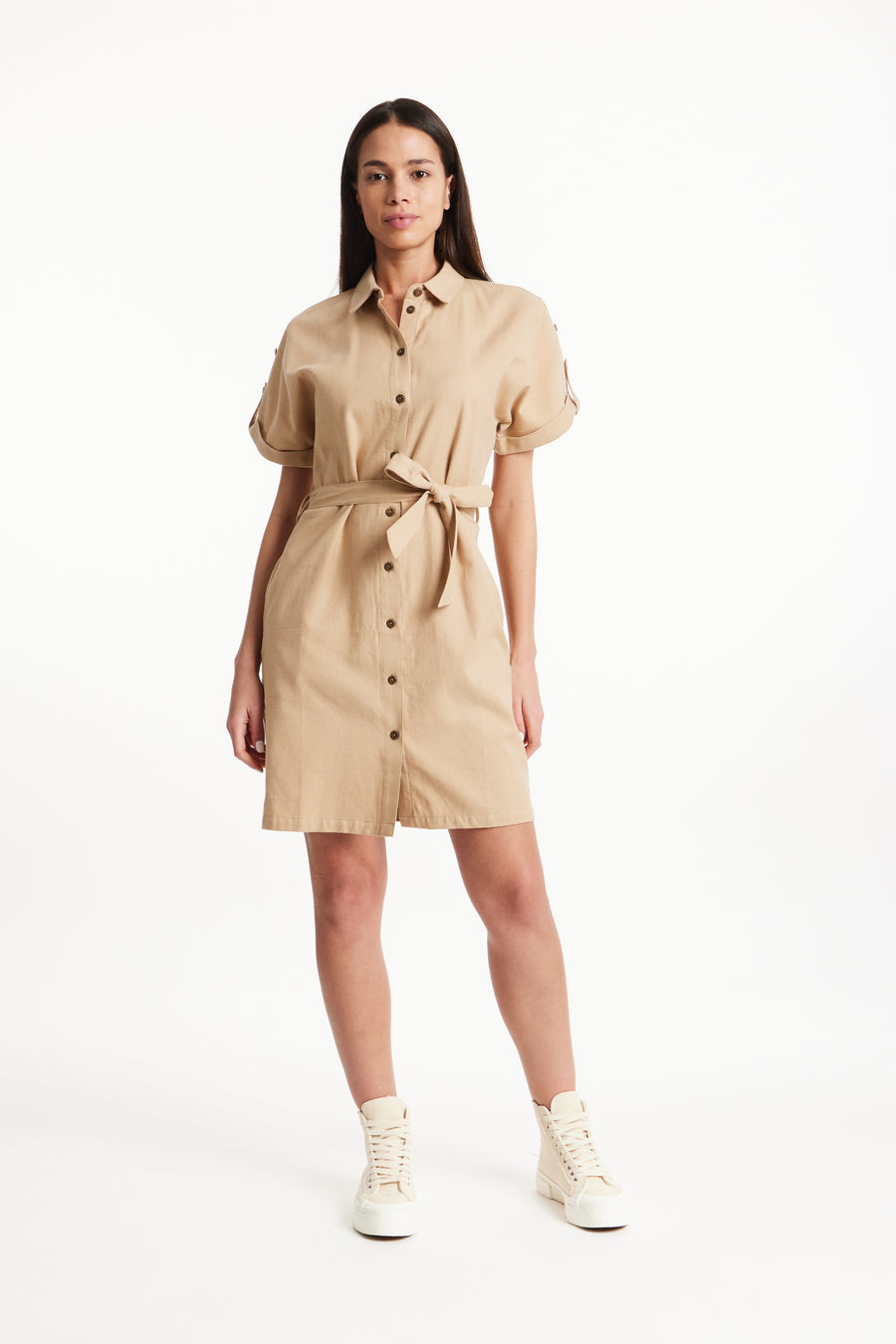 People Tree Fair Trade, Ethical & Sustainable Mattie Dress in Sand 100% Organic Cotton