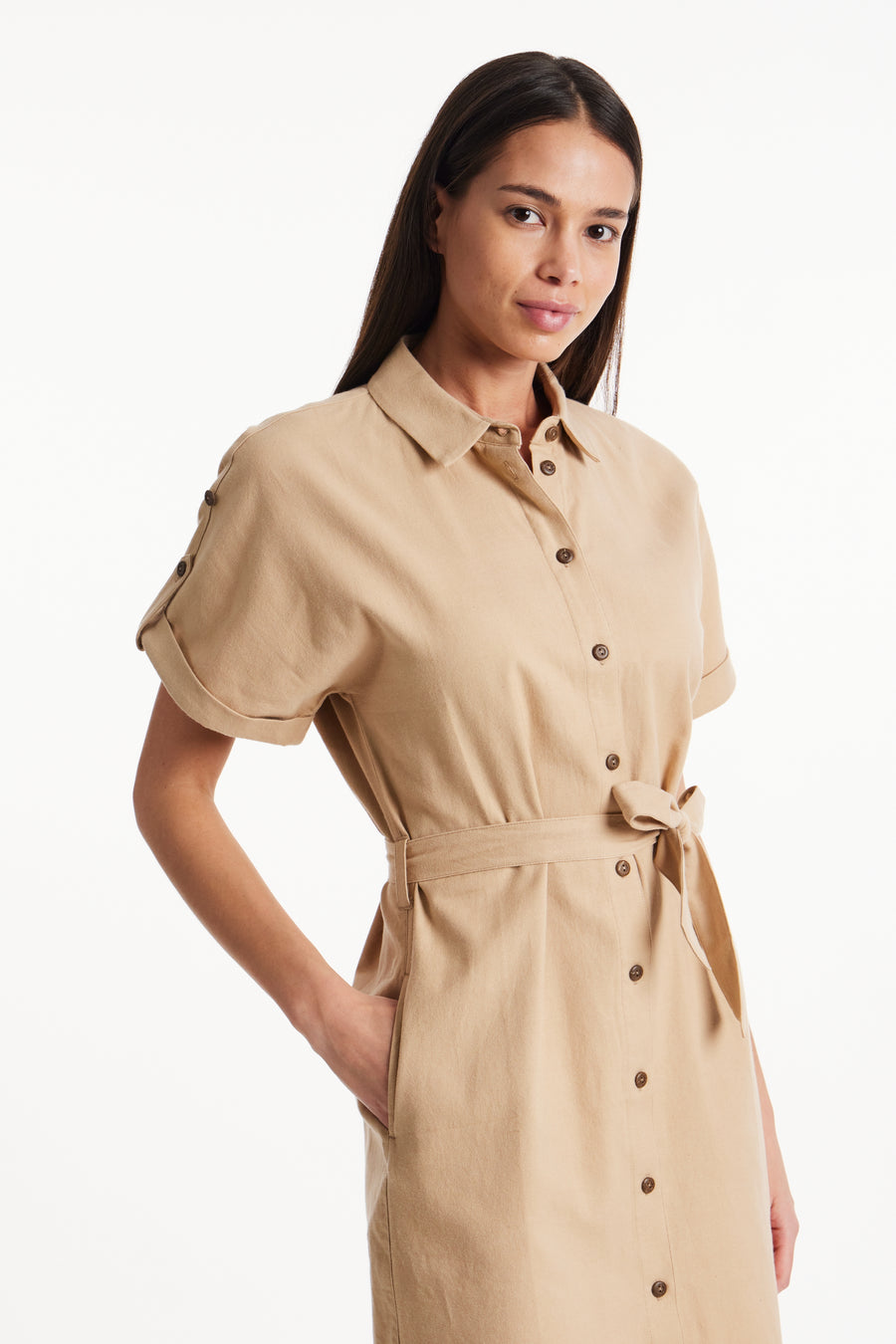 People Tree Fair Trade, Ethical & Sustainable Mattie Dress in Sand 100% Organic Cotton