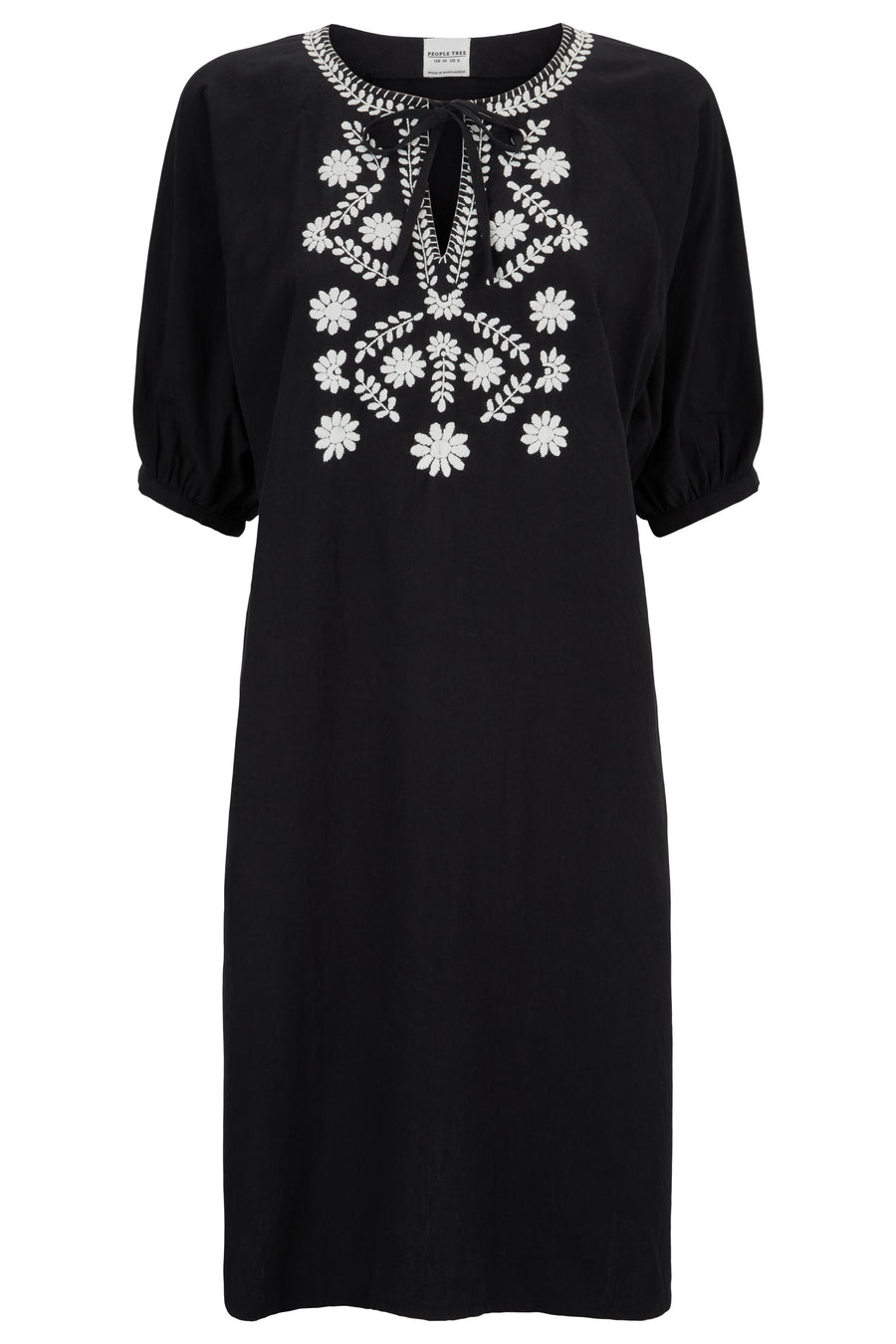 People Tree Fair Trade, Ethical & Sustainable Pia Embroidered Dress in Black 100% Organic Cotton