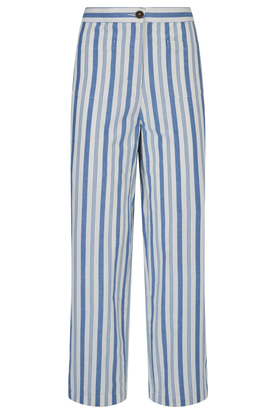 People Tree Fair Trade, Ethical & Sustainable Reese Striped Trousers in Blue stripe 100% Organic Cotton
