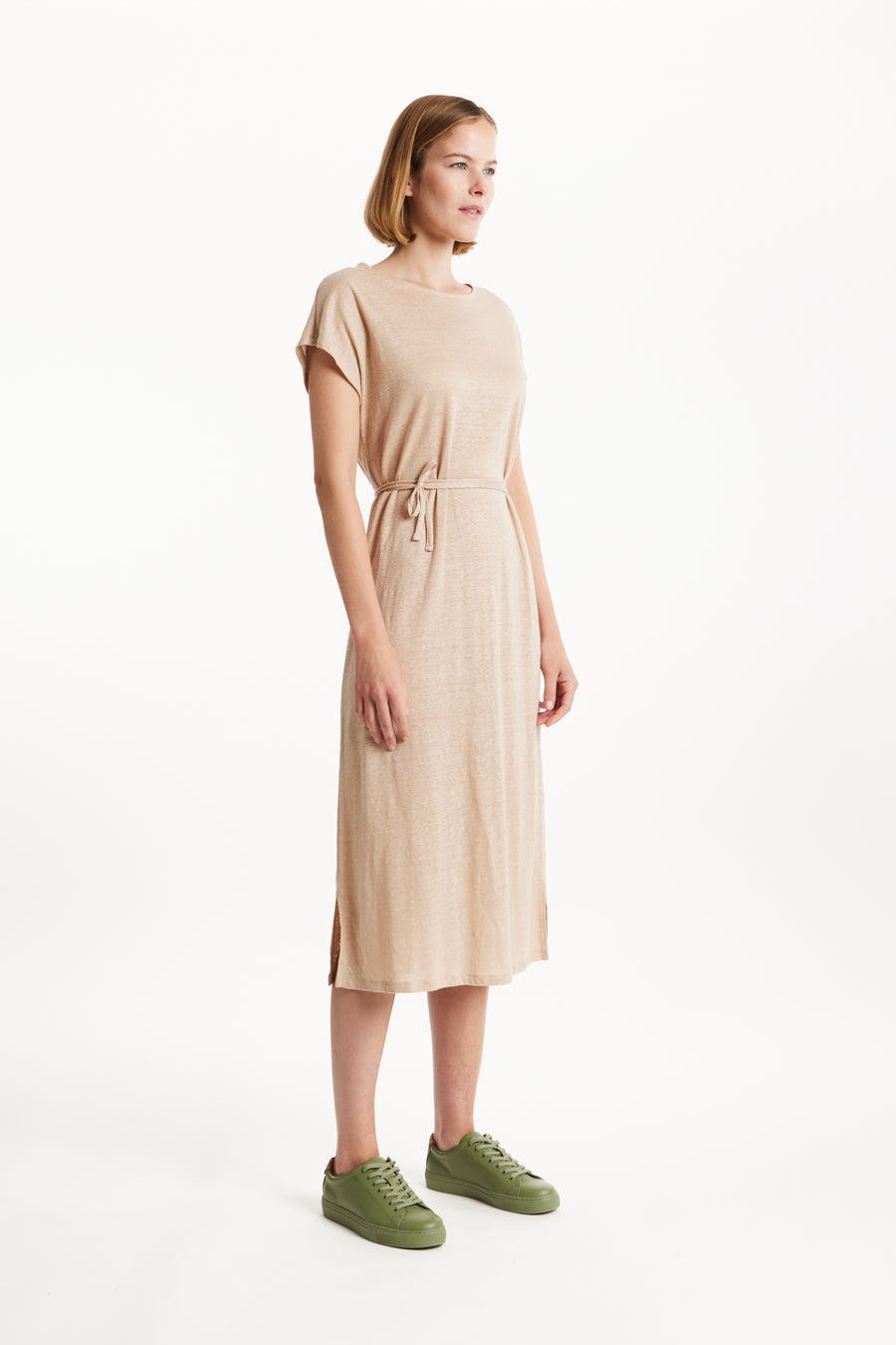 People Tree Fair Trade, Ethical & Sustainable Silvia Linen Dress in Sand 100% organic certified linen