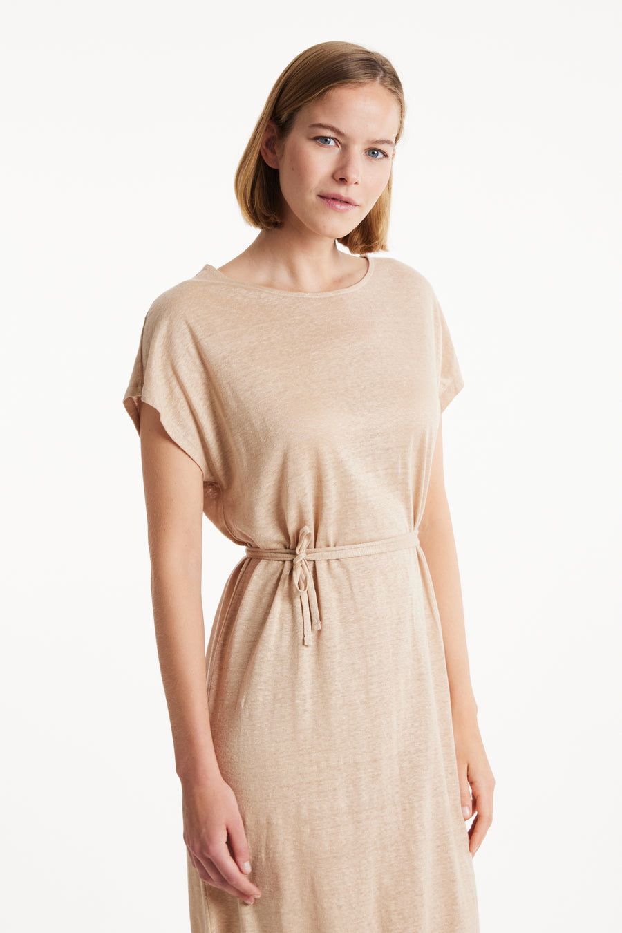 People Tree Fair Trade, Ethical & Sustainable Silvia Linen Dress in Sand 100% organic certified linen