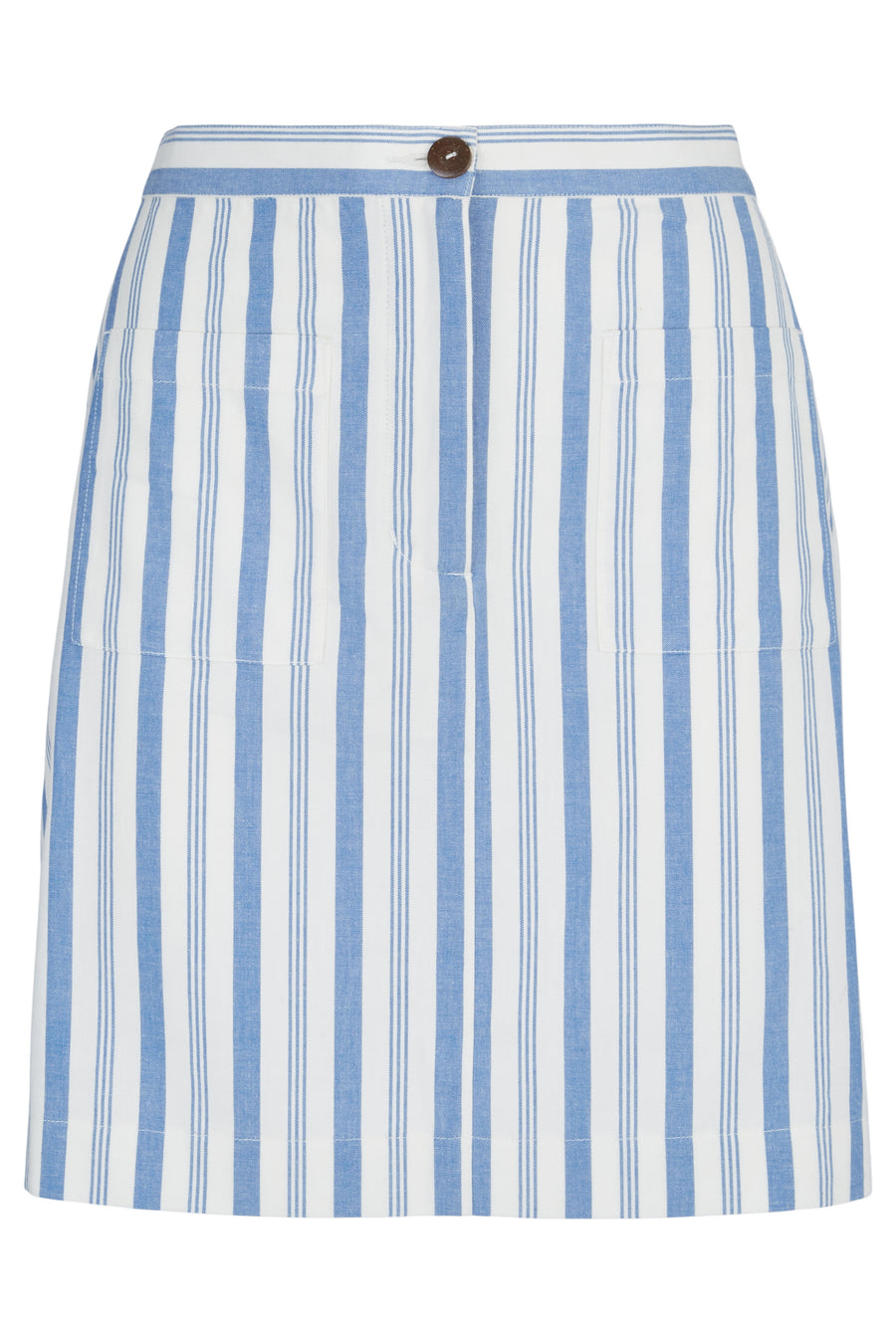 People Tree Fair Trade, Ethical & Sustainable Tica Striped Skirt in Blue stripe 100% Organic Cotton